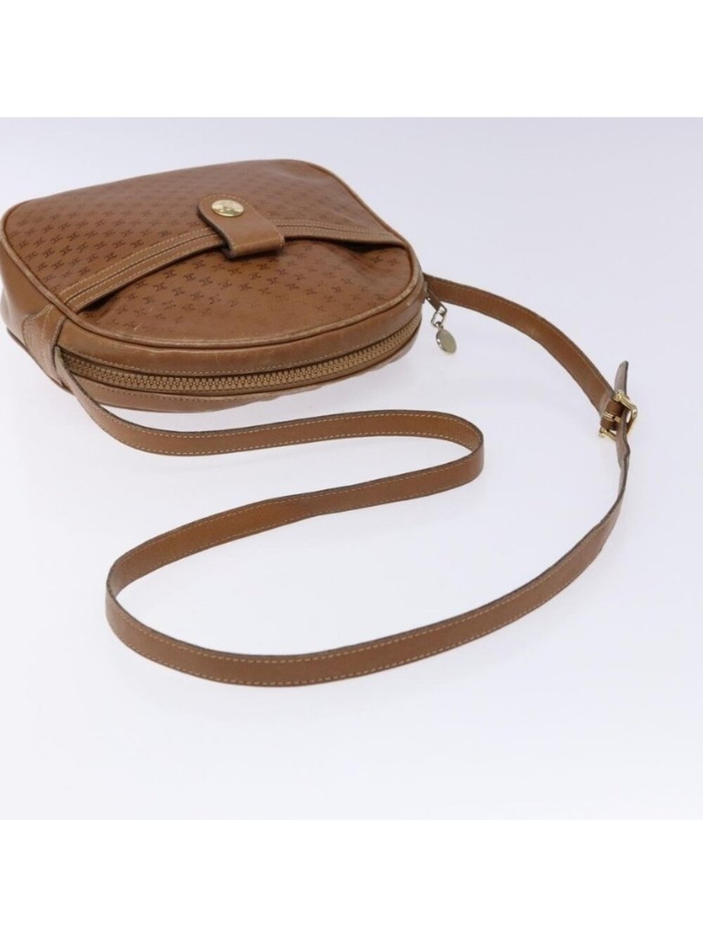 Authentic CELINE Macadam Canvas Shoulder Bag Leather Brown Gold - Picture 14 of 16